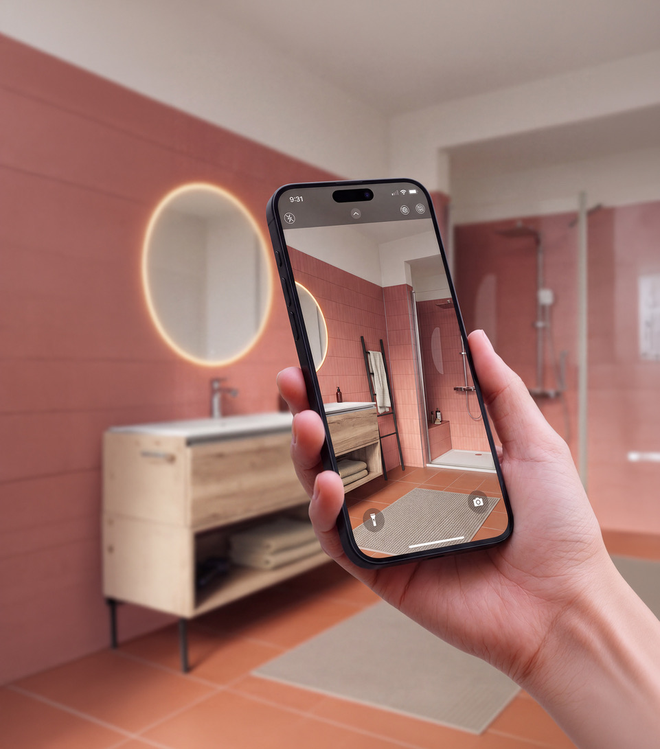 Photo d'une salle de bain Lapeyre depuis un smartphone pour illustrer le test de prise de vue